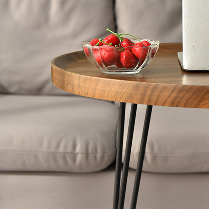 Contemporary 3 Legs End Table Round Wood Side Table in Brown