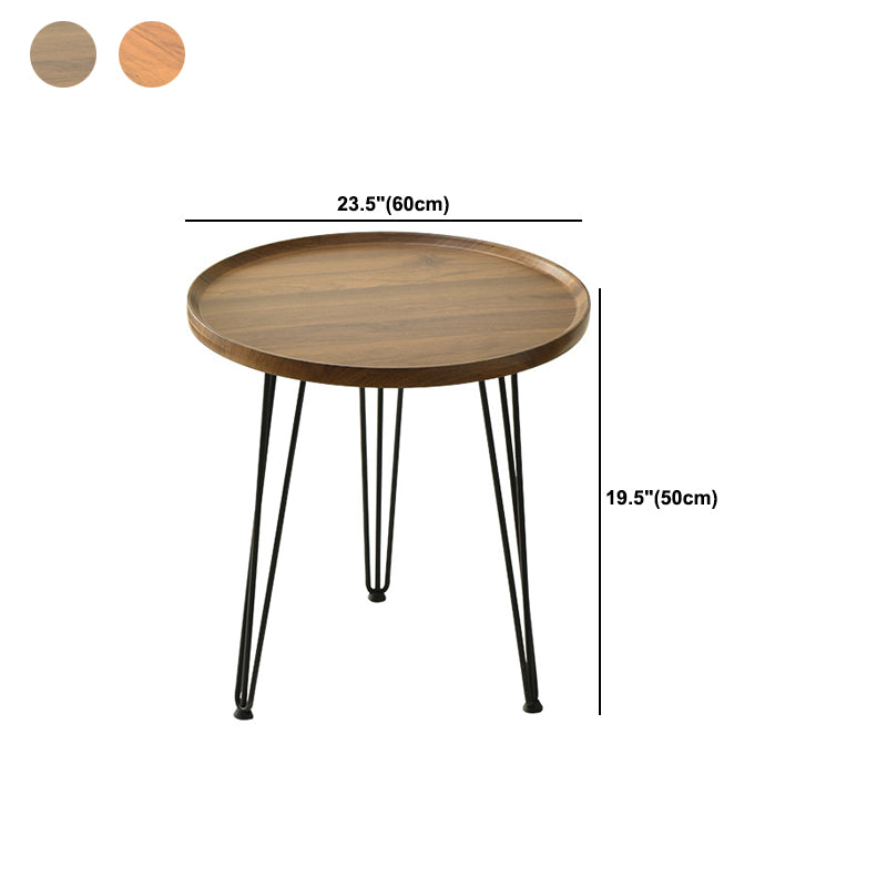 Contemporary 3 Legs End Table Round Wood Side Table in Brown