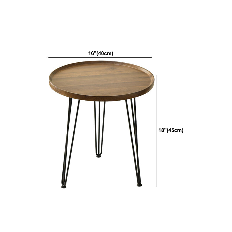 Contemporary 3 Legs End Table Round Wood Side Table in Brown