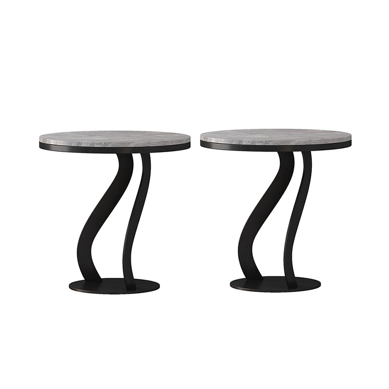 Modern Slate Round Side Table 19.6" Tall Iron Abstract End Table