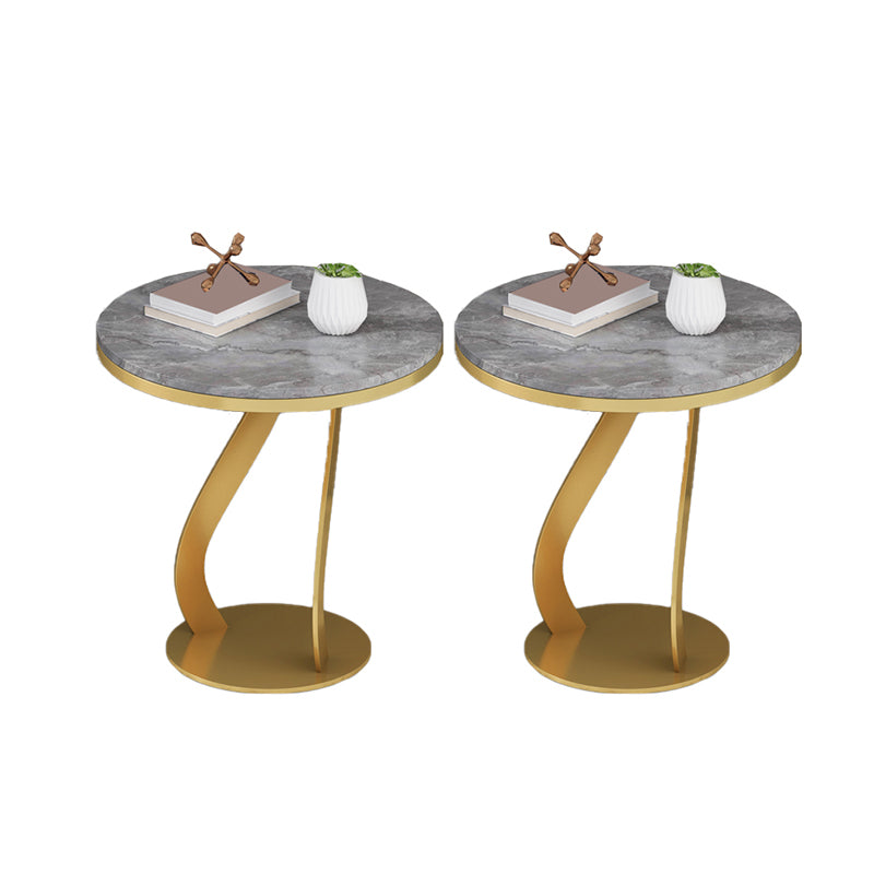Modern Slate Round Side Table 19.6" Tall Iron Abstract End Table