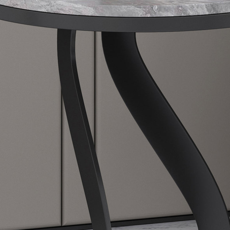 Modern Slate Round Side Table 19.6" Tall Iron Abstract End Table