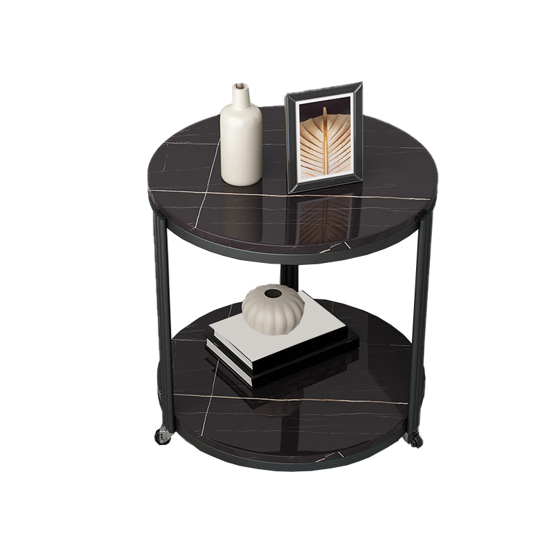 Modern 21.6" Tall Slate Round Side Table Metal Frame End Table with Shelf