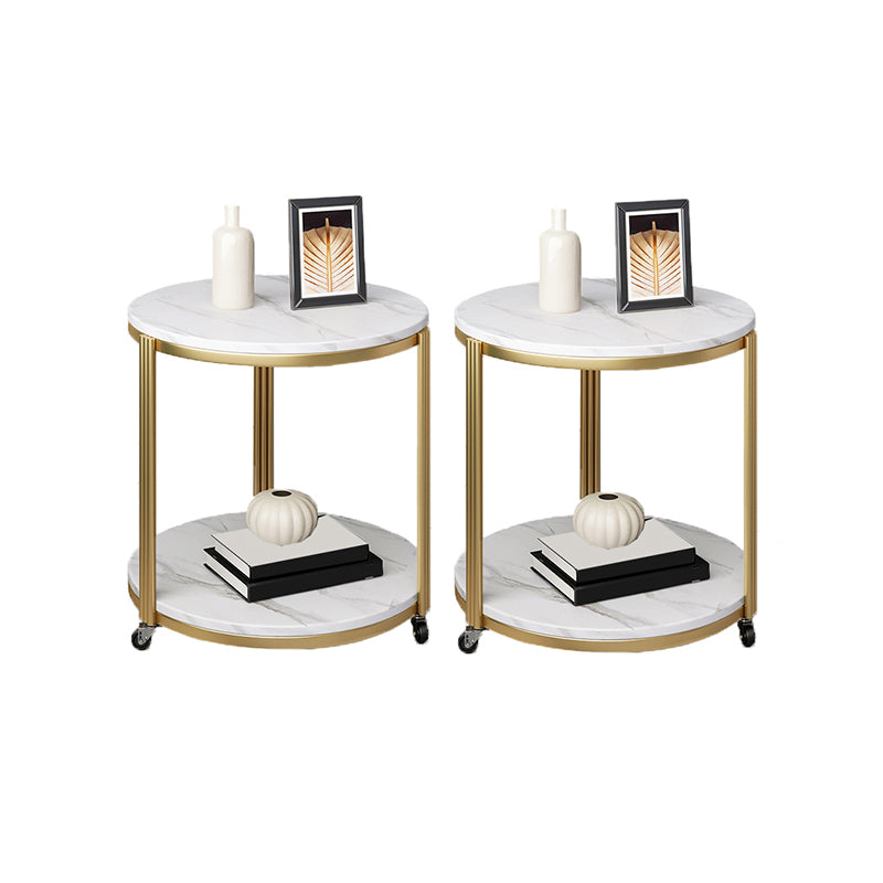 Modern 21.6" Tall Slate Round Side Table Metal Frame End Table with Shelf