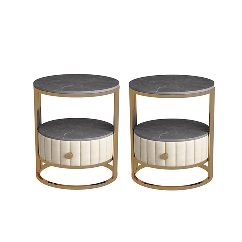 23.6" Tall Modern Slate Round Side Table Steel Frame End Table with Storage