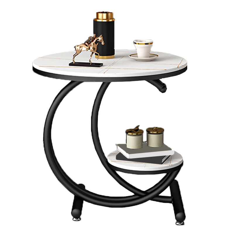 19.6"/23.6" Modern Slate Round End Table Metal C Side Table with Shelf