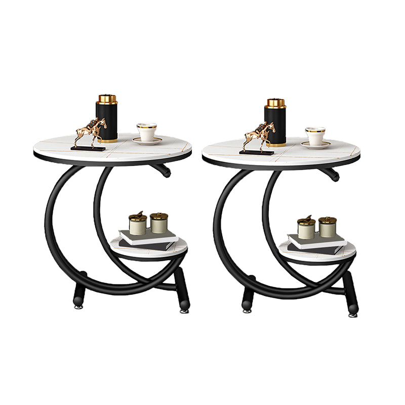 19.6"/23.6" Modern Slate Round End Table Metal C Side Table with Shelf