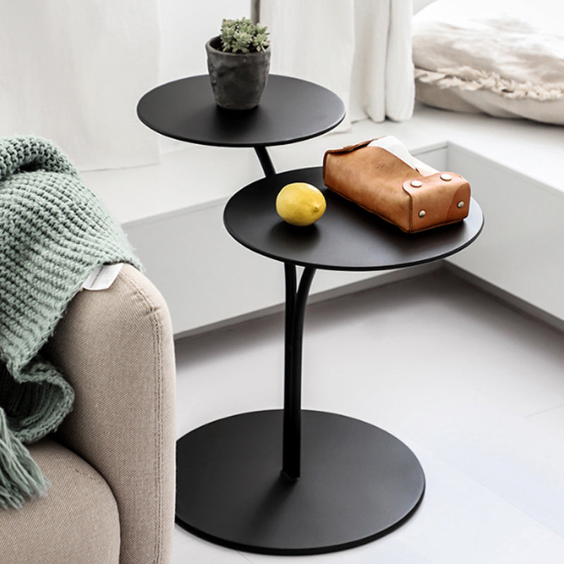 Mid-Century Modern Iron 2-Tier Side Table in Black and White