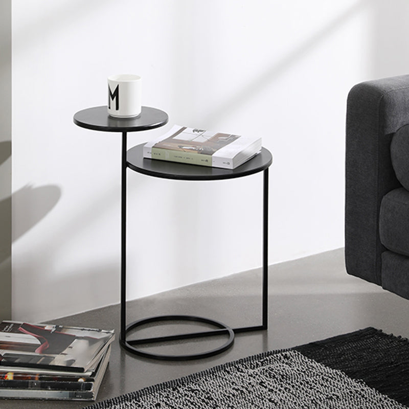 Mid-Century Modern Iron 2-Tier Side Table in Black and White