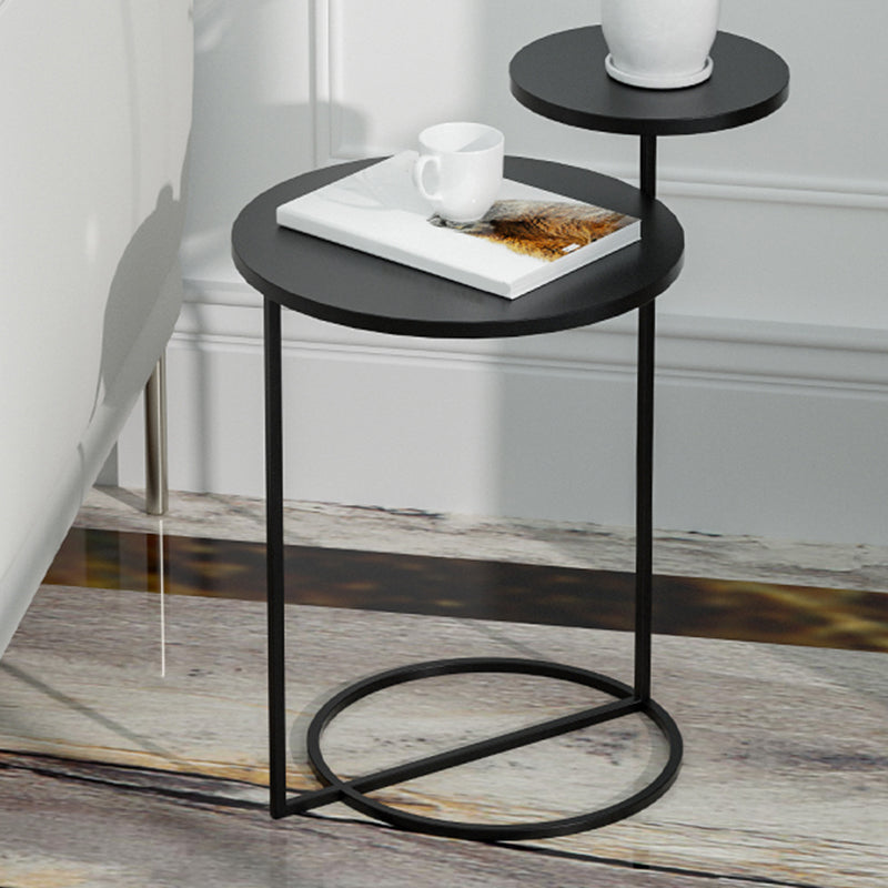 Mid-Century Modern Iron 2-Tier Side Table in Black and White