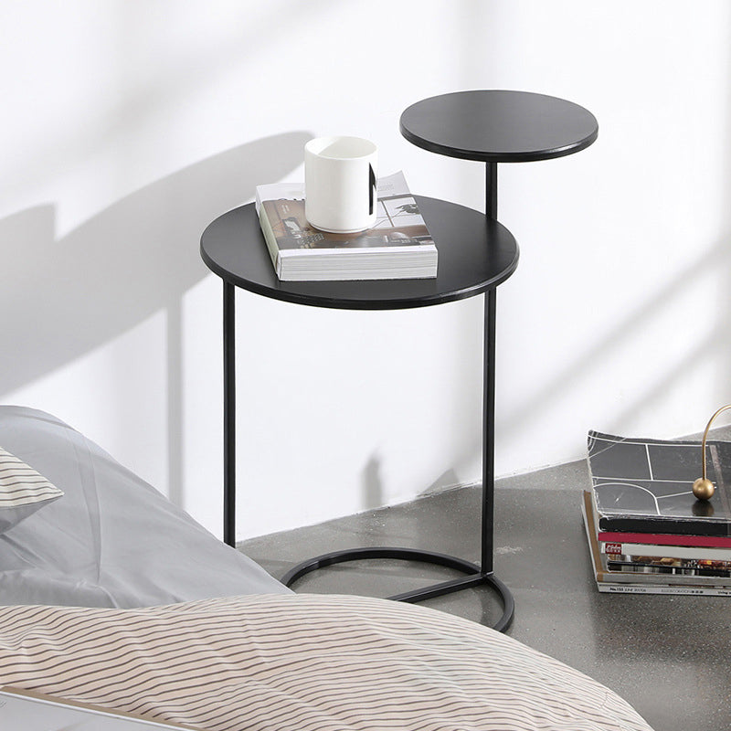 Mid-Century Modern Iron 2-Tier Side Table in Black and White