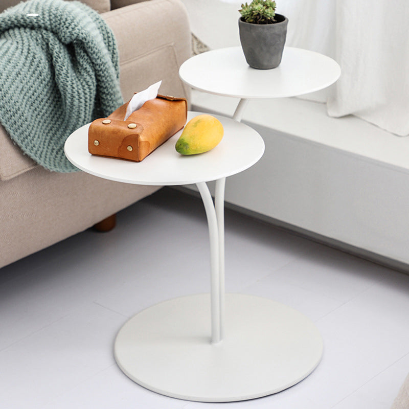 Mid-Century Modern Iron 2-Tier Side Table in Black and White
