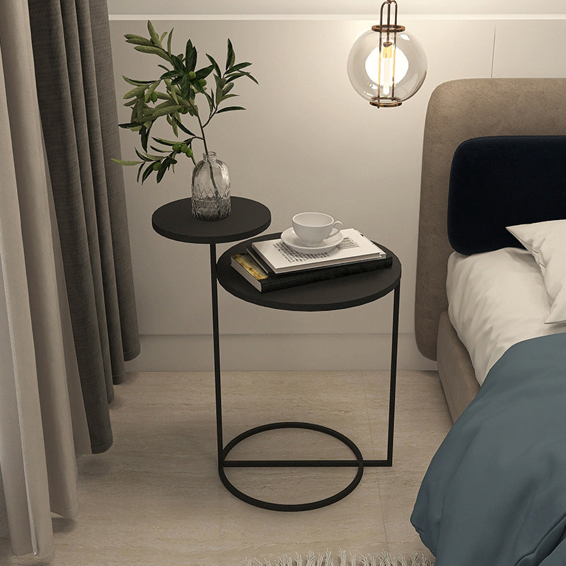 Mid-Century Modern Iron 2-Tier Side Table in Black and White