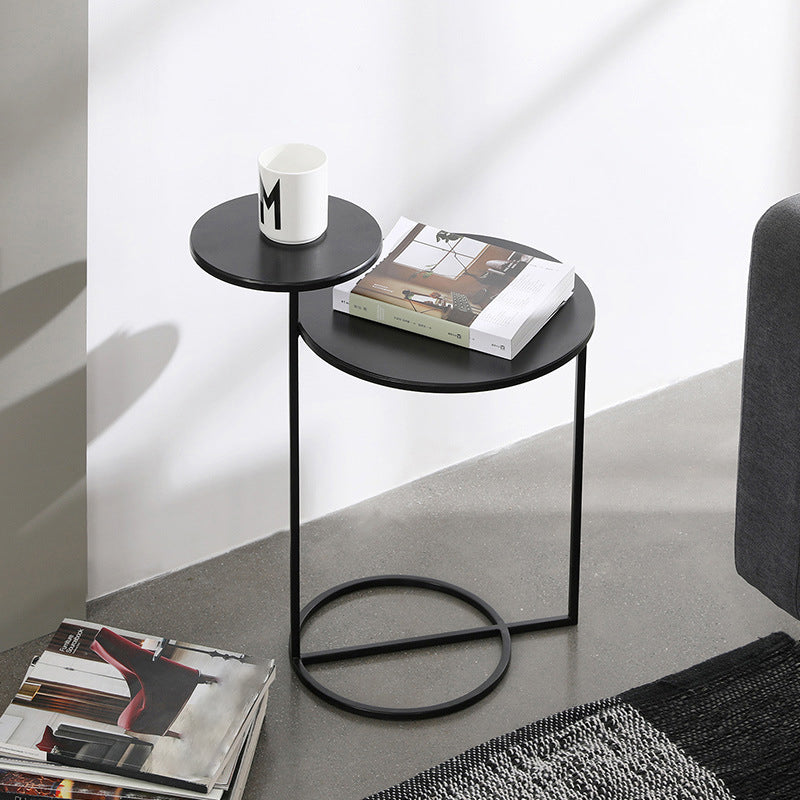 Mid-Century Modern Iron 2-Tier Side Table in Black and White
