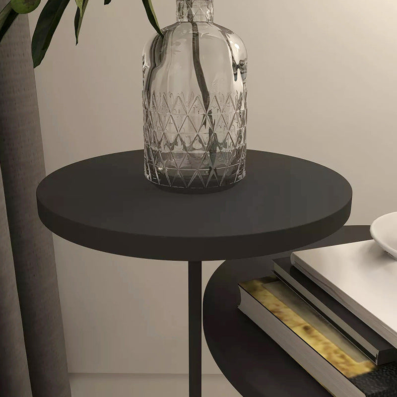 Mid-Century Modern Iron 2-Tier Side Table in Black and White