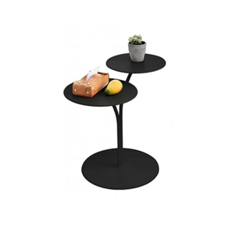 Mid-Century Modern Iron 2-Tier Side Table in Black and White