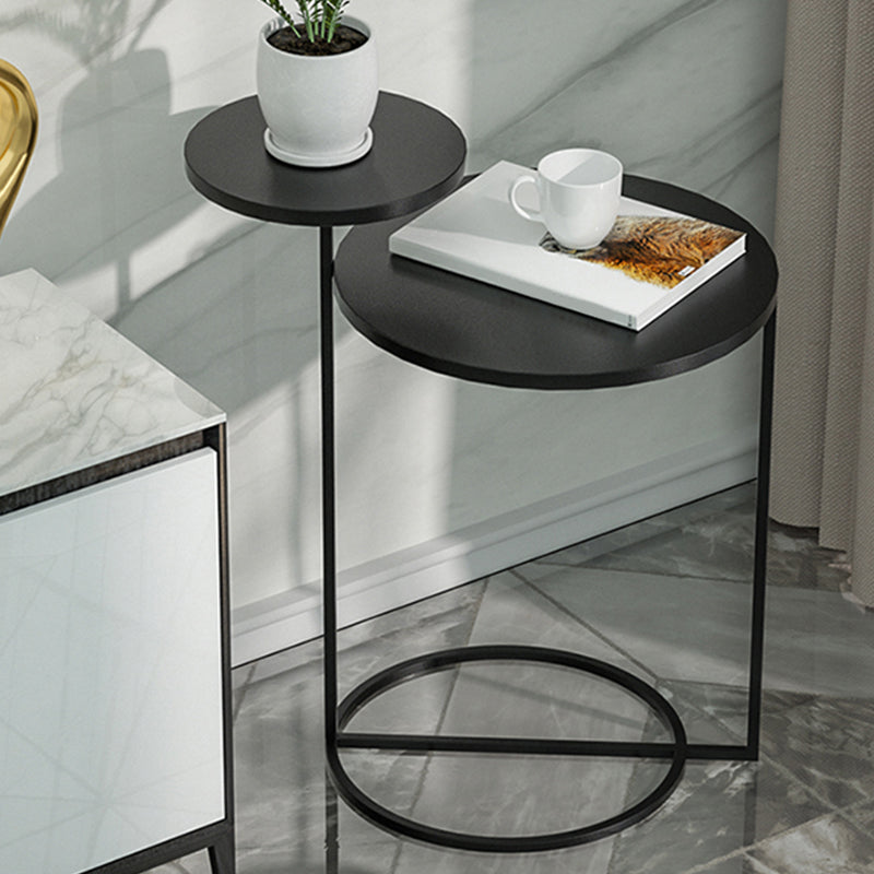 Mid-Century Modern Iron 2-Tier Side Table in Black and White