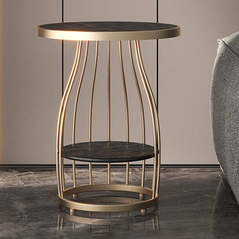 Modern Slate Round Side Table 19.6-inch Metal Pedestal End Table with Shelf