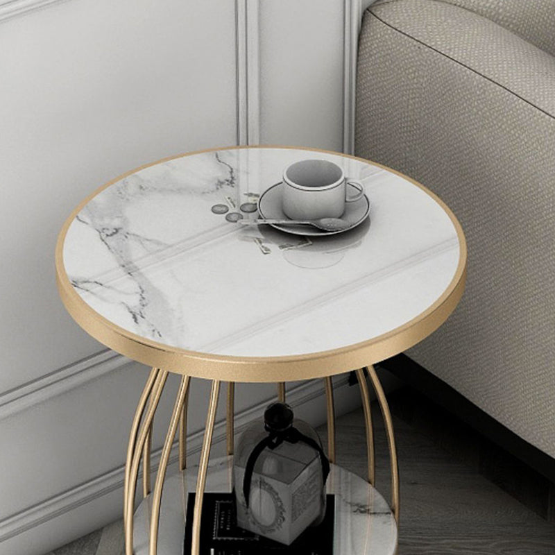 Modern Slate Round Side Table 19.6-inch Metal Pedestal End Table with Shelf