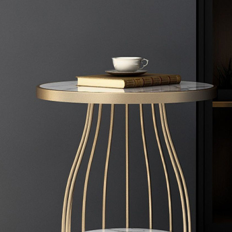 Modern Slate Round Side Table 19.6-inch Metal Pedestal End Table with Shelf