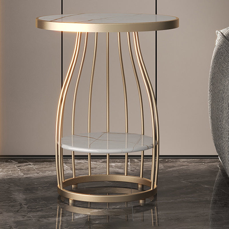 Modern Slate Round Side Table 19.6-inch Metal Pedestal End Table with Shelf
