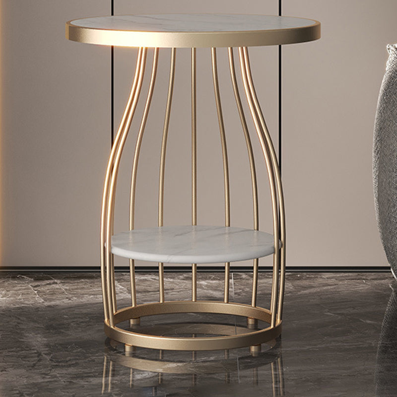 Modern Slate Round Side Table 19.6-inch Metal Pedestal End Table with Shelf