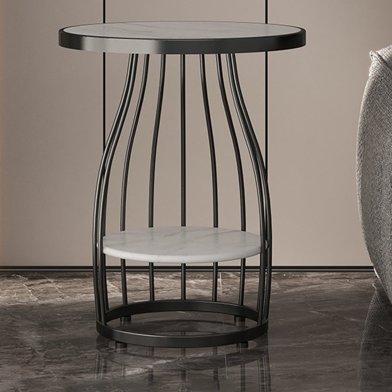 Modern Slate Round Side Table 19.6-inch Metal Pedestal End Table with Shelf