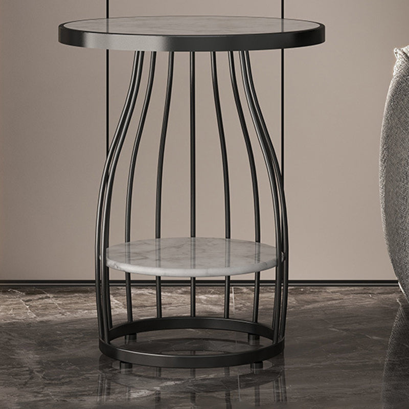 Modern Slate Round Side Table 19.6-inch Metal Pedestal End Table with Shelf