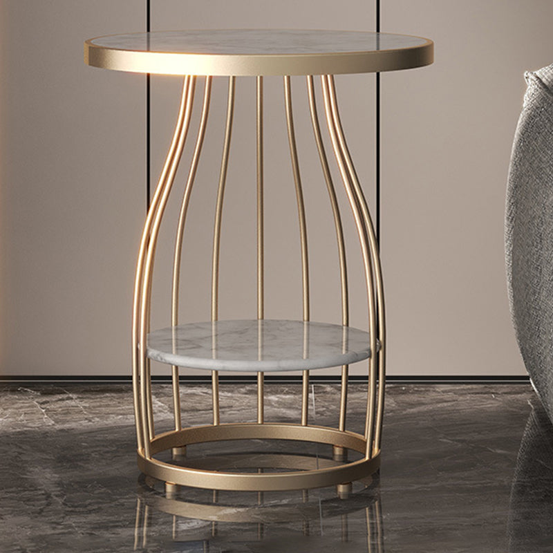 Modern Slate Round Side Table 19.6-inch Metal Pedestal End Table with Shelf