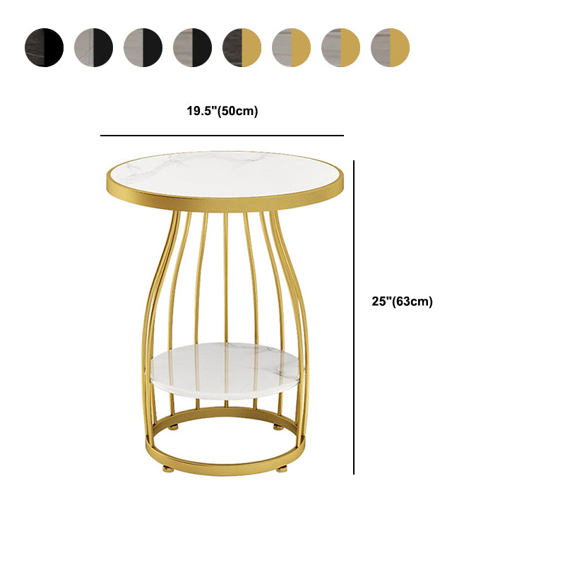 Modern Slate Round Side Table 19.6-inch Metal Pedestal End Table with Shelf