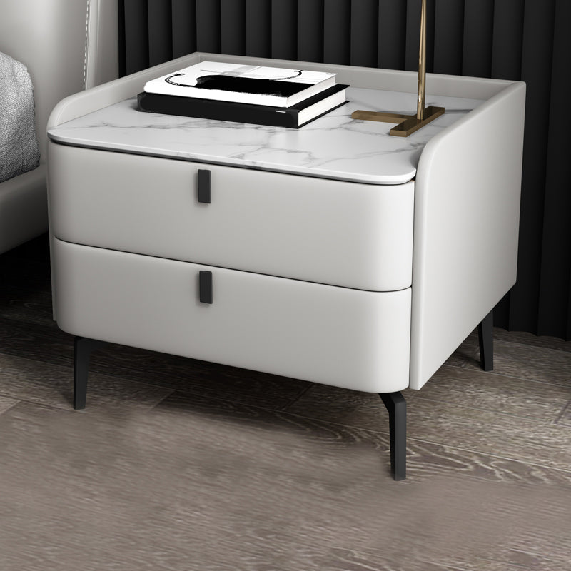 Modern 20-inch Tall Solid Wood Night Table 2-Drawer Stone Top Nightstand