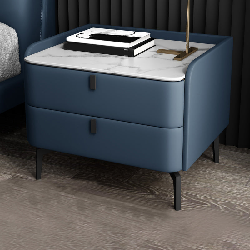 Modern 20-inch Tall Solid Wood Night Table 2-Drawer Stone Top Nightstand