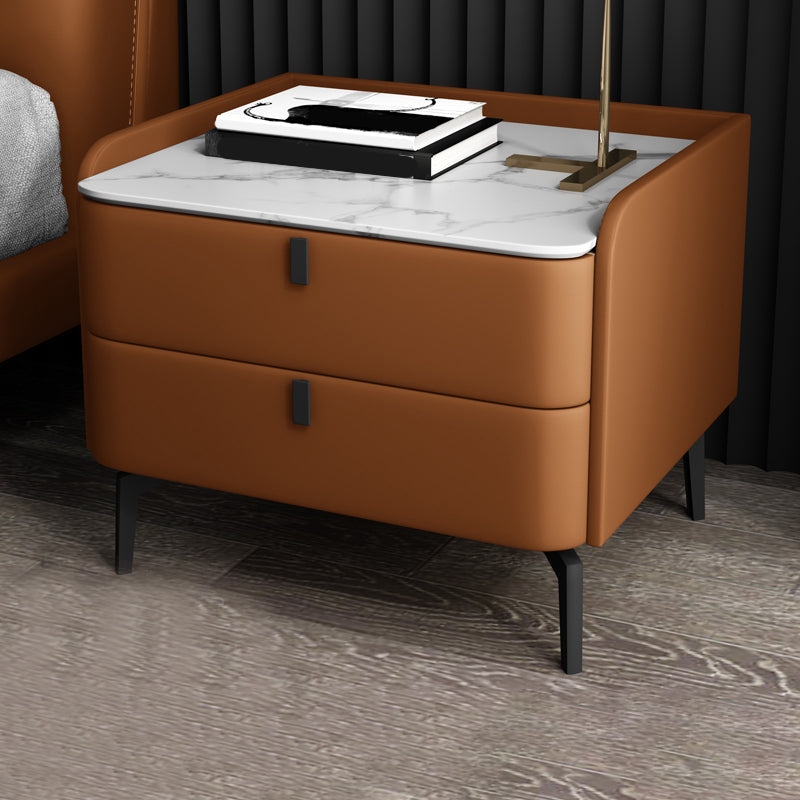 Modern 20-inch Tall Solid Wood Night Table 2-Drawer Stone Top Nightstand