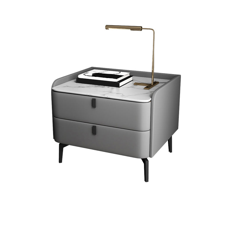 Modern 20-inch Tall Solid Wood Night Table 2-Drawer Stone Top Nightstand