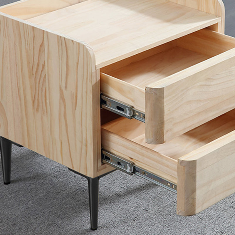 Modern 20-inch Tall Solid Wood Night Table 2-Drawer Stone Top Nightstand