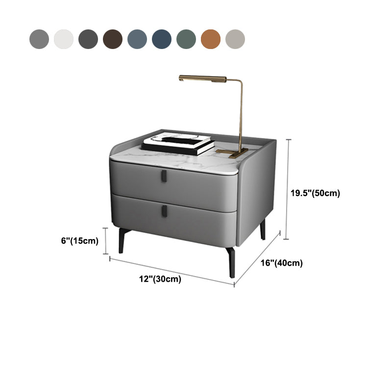 Modern 20-inch Tall Solid Wood Night Table 2-Drawer Stone Top Nightstand