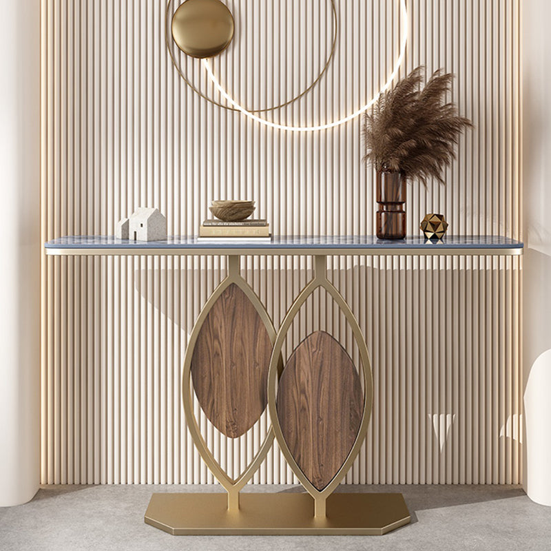Stain Resistant Glam Marble/metal Rectangle Console Table in Brown/blue