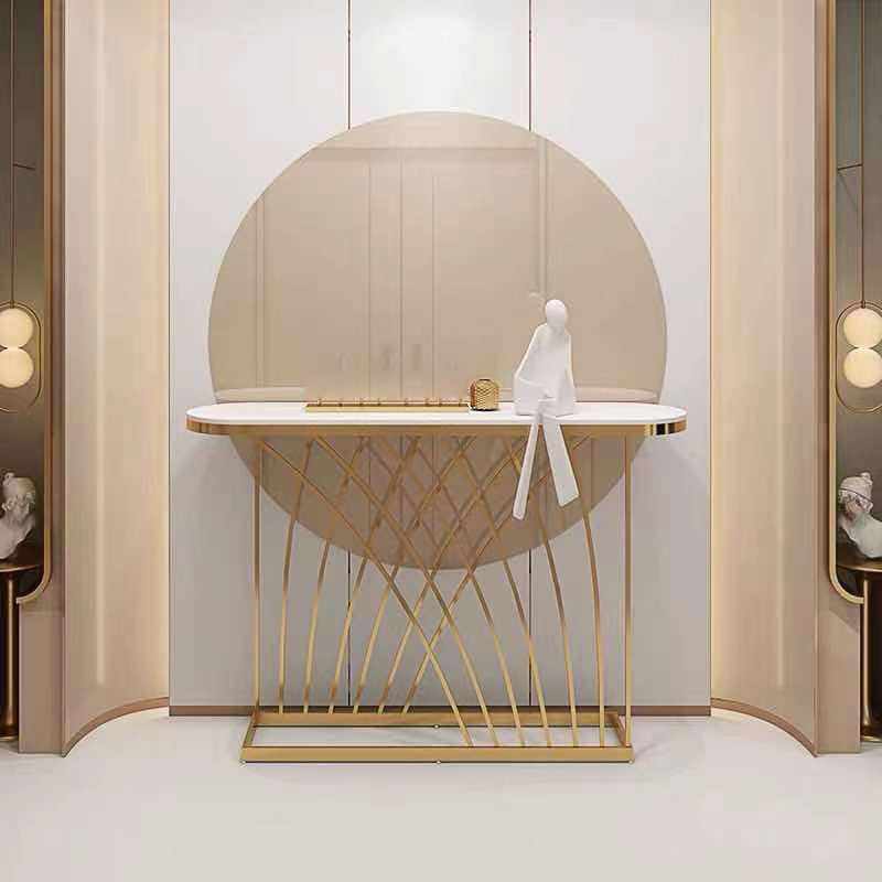 Oval Console Table in White/Black, Abstract Hall Console Accent Table