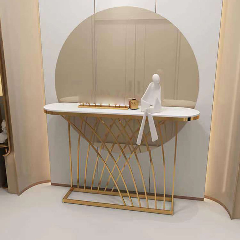 Oval Console Table in White/Black, Abstract Hall Console Accent Table
