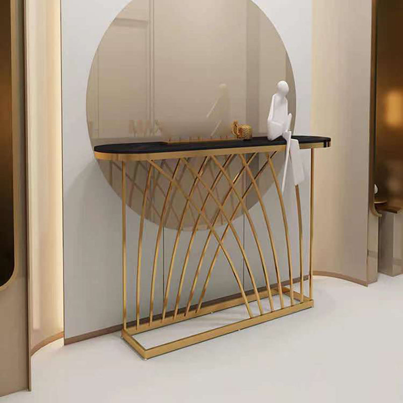 Oval Console Table in White/Black, Abstract Hall Console Accent Table