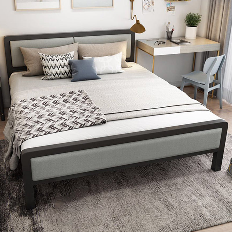 Contemporary Metal Standard Bed, Panel Rectangular Headboard Bed
