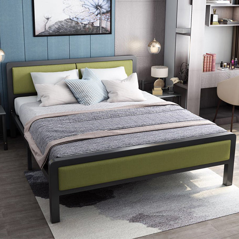 Contemporary Metal Standard Bed, Panel Rectangular Headboard Bed
