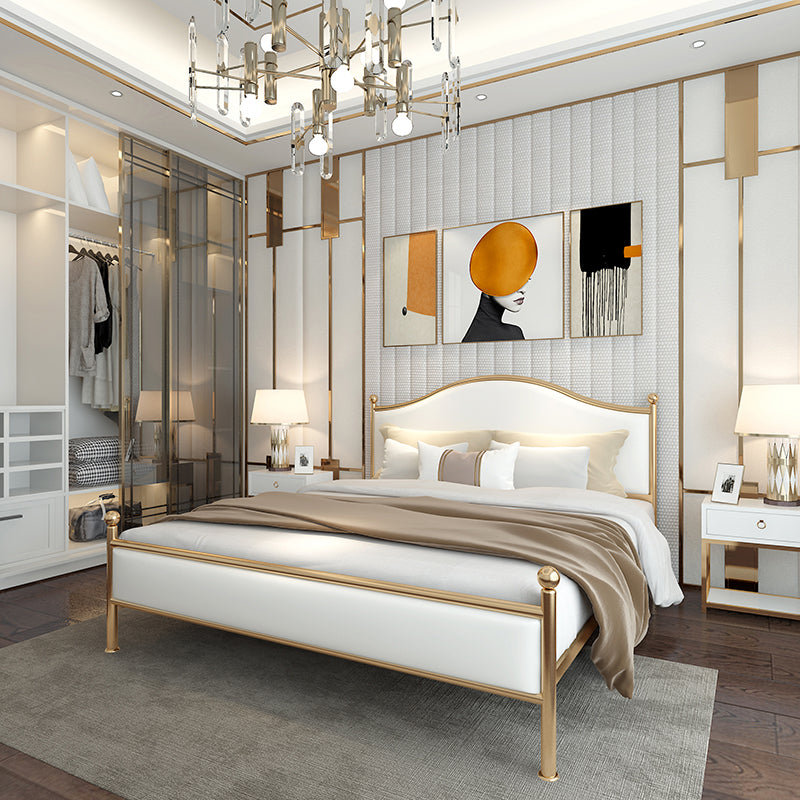 Contemporary Style Metal Standard Bed, Panel Arched Headboard Bed