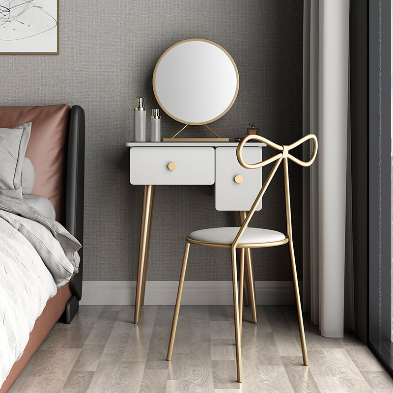 Glam Makeup Vanity Table with Drawers and Chari in White for Bedroom