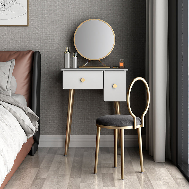 Glam Makeup Vanity Table with Drawers and Chari in White for Bedroom