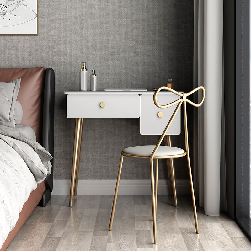 Glam Makeup Vanity Table with Drawers and Chari in White for Bedroom
