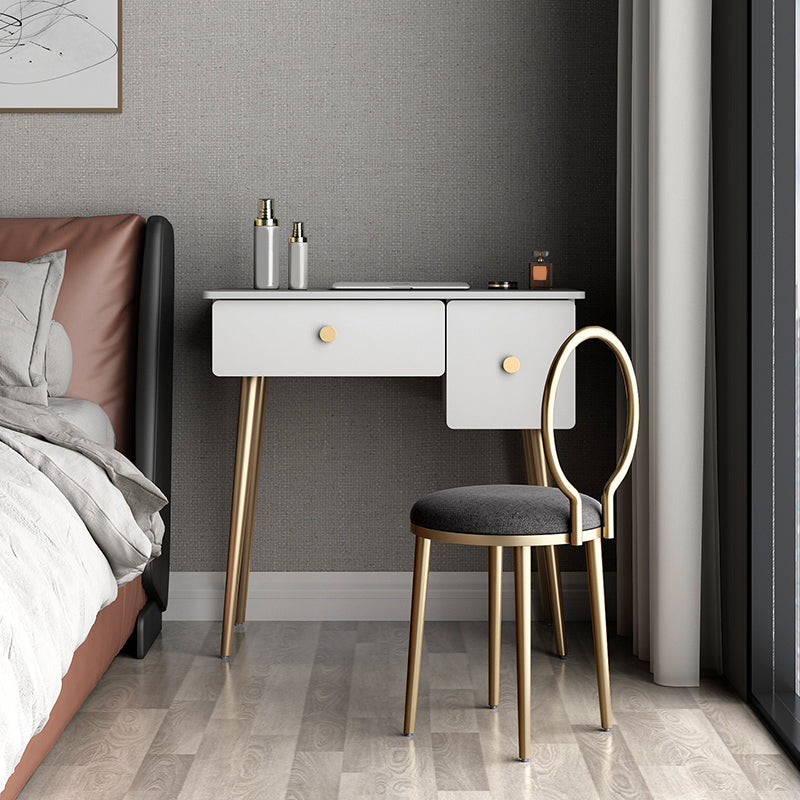 Glam Makeup Vanity Table with Drawers and Chari in White for Bedroom