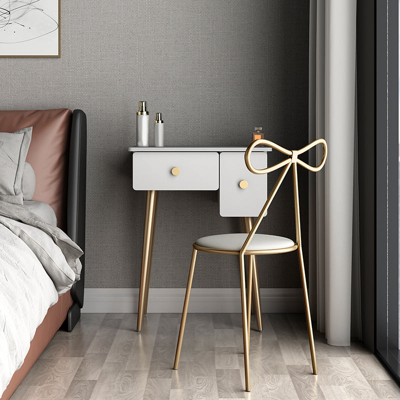 Glam Makeup Vanity Table with Drawers and Chari in White for Bedroom