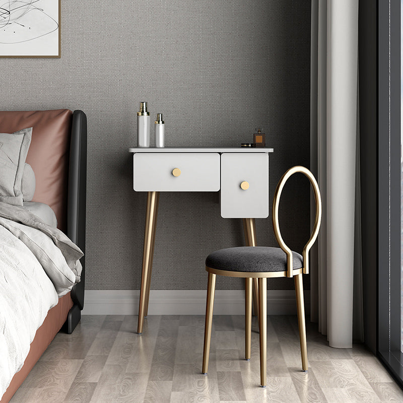Glam Makeup Vanity Table with Drawers and Chari in White for Bedroom