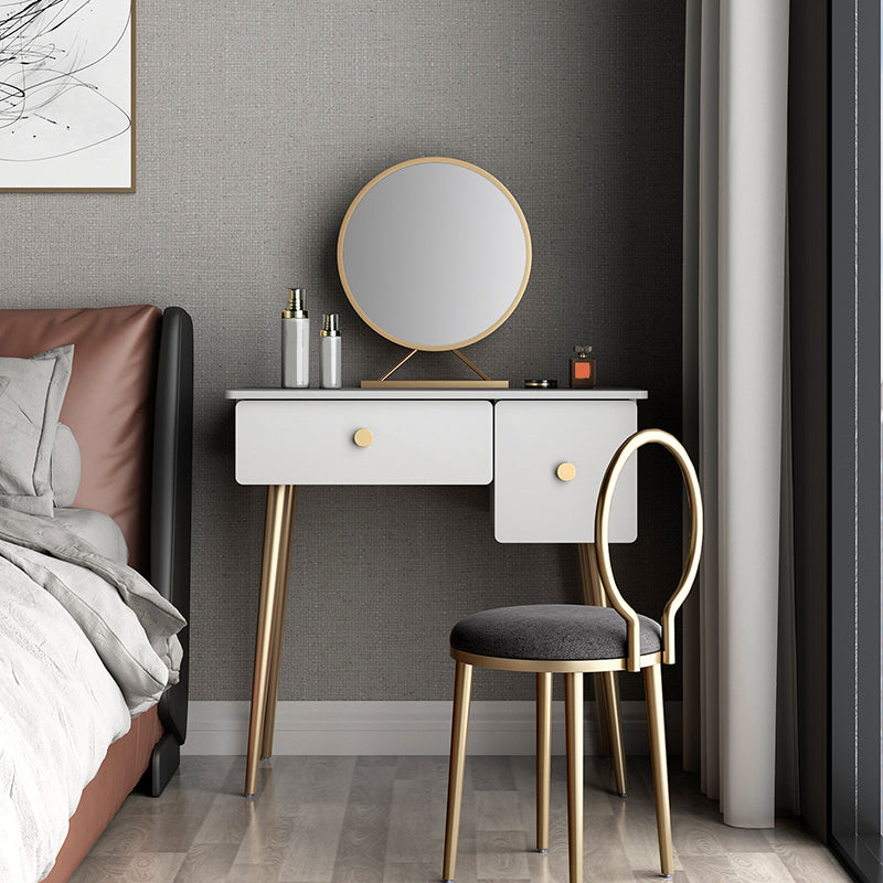 Glam Makeup Vanity Table with Drawers and Chari in White for Bedroom
